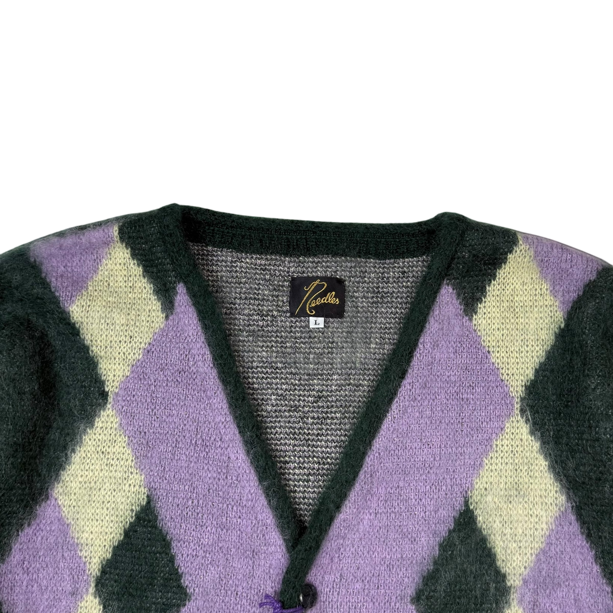 Needles AW22 Mohair Diamond Cardigan Purple & Green (Size L)