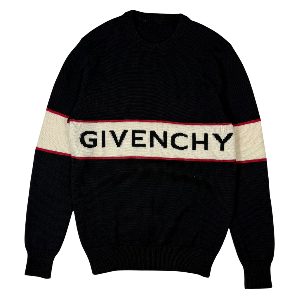 Givenchy AW18 Logo-Intarsia Pure Wool Knit Sweatshirt Black (Size L)