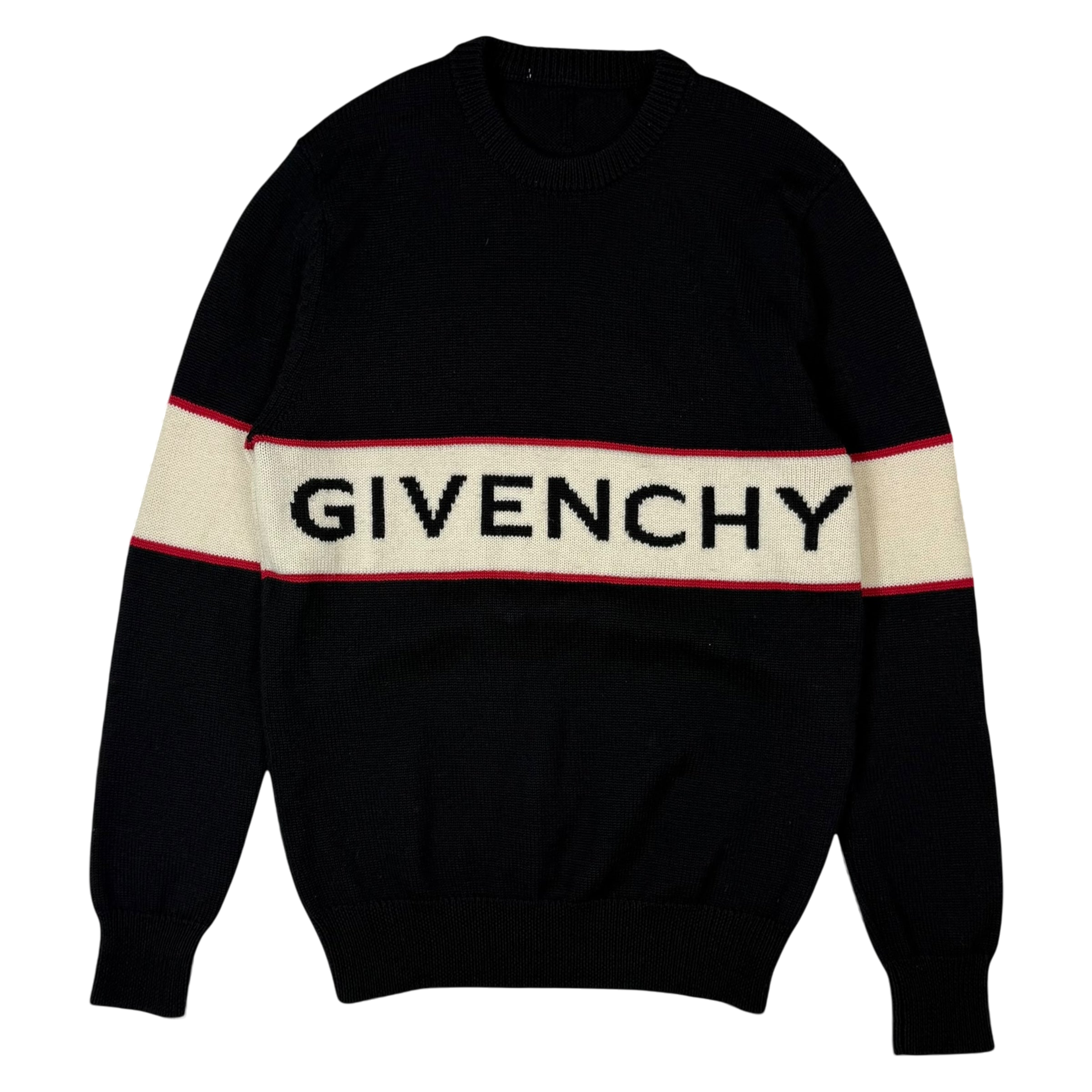 Givenchy AW18 Logo-Intarsia Pure Wool Knit Sweatshirt Black (Size L)