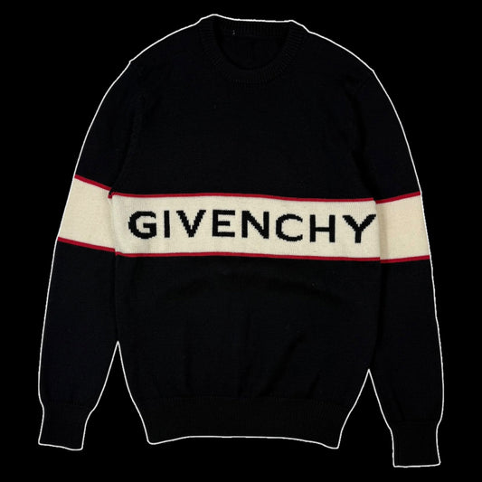Givenchy AW18 Logo-Intarsia Pure Wool Knit Sweatshirt Black (Size L)