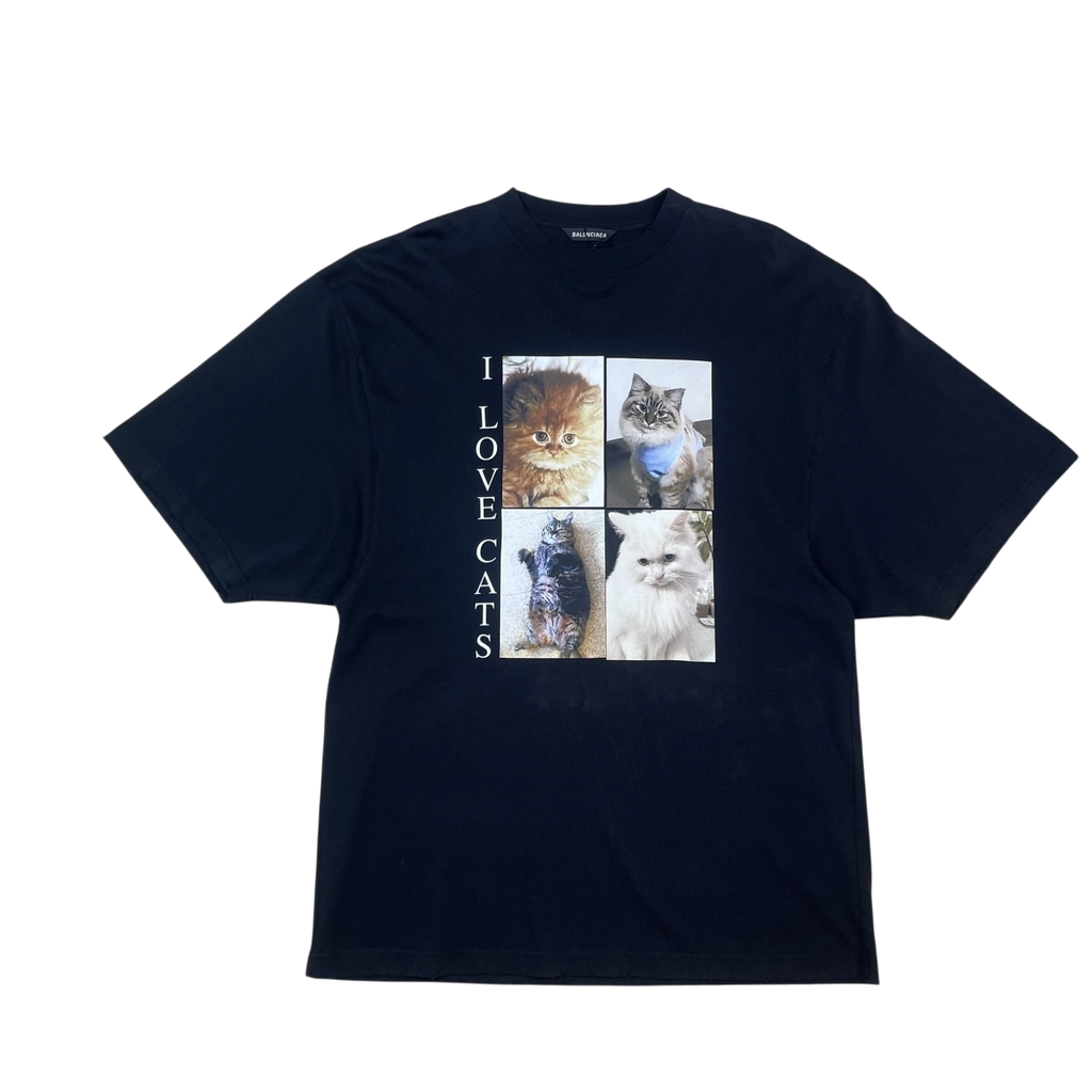 Balenciaga SS20 ‘I Love Cats’ Oversized Pre-Distressed T-Shirt Black (Fits Up To XXL)