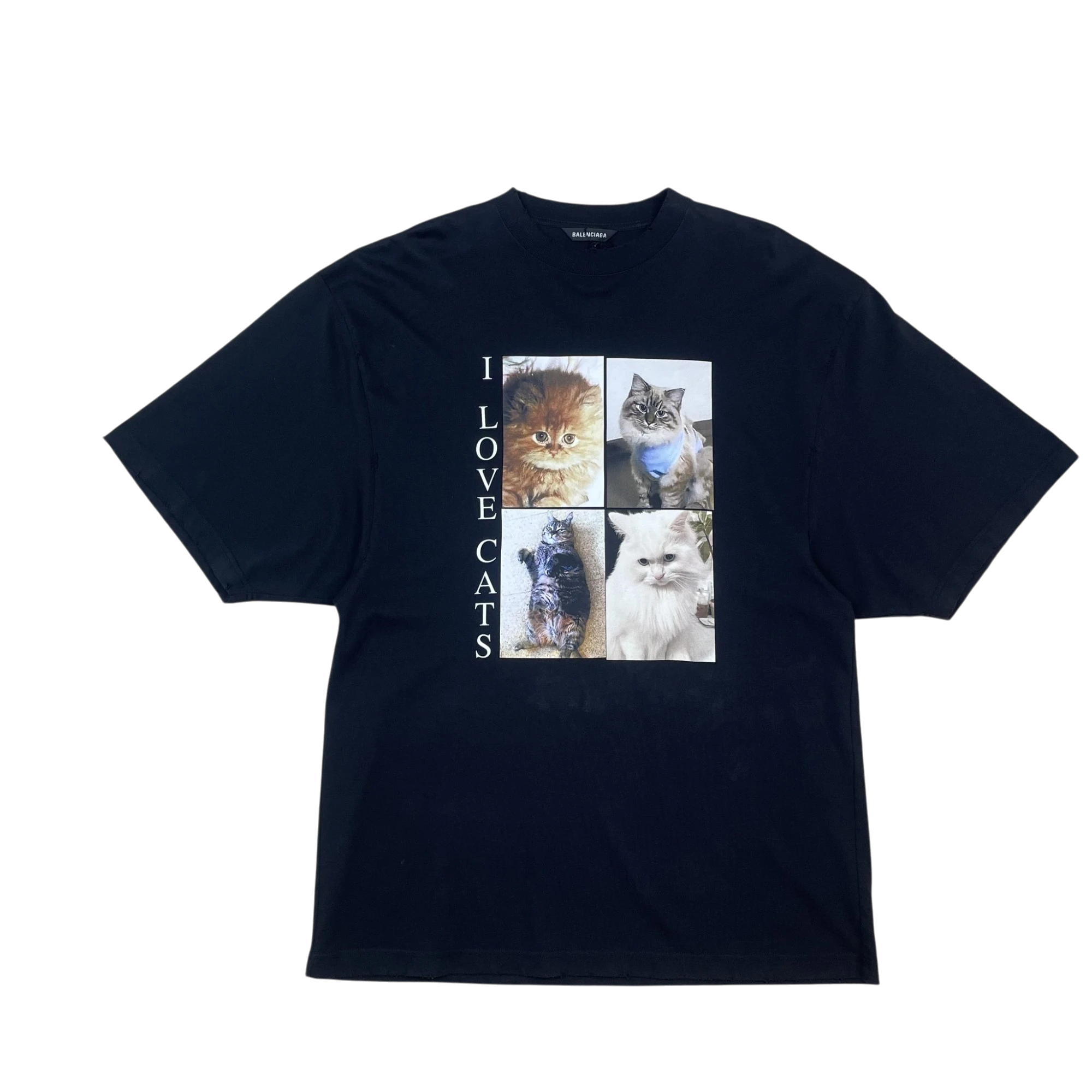 Balenciaga SS20 ‘I Love Cats’ Oversized Pre-Distressed T-Shirt Black (Fits Up To XXL)