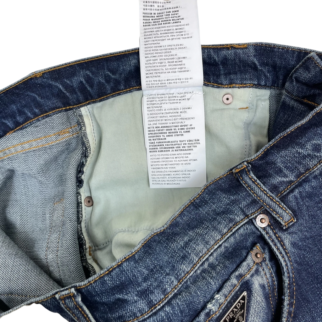 Prada Triangle Plaque Logo Jeans Washed Blue (Size 35”)