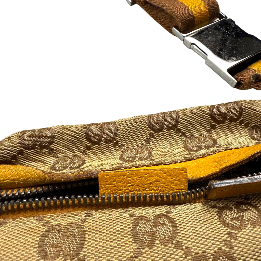 Gucci GG Canvas Web Double Pocket Belt Bag Brown/Yellow