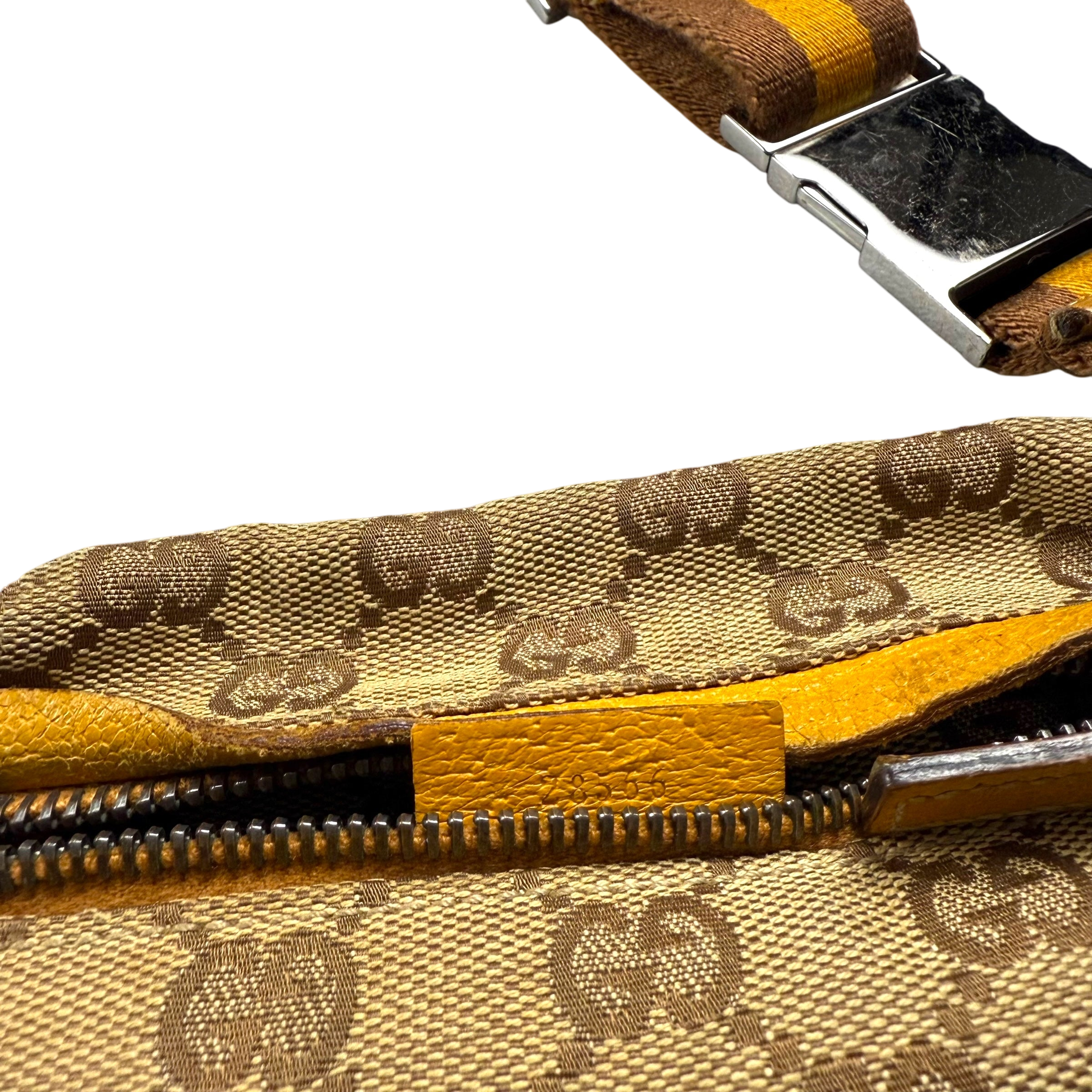 Gucci GG Canvas Web Double Pocket Belt Bag Brown/Yellow