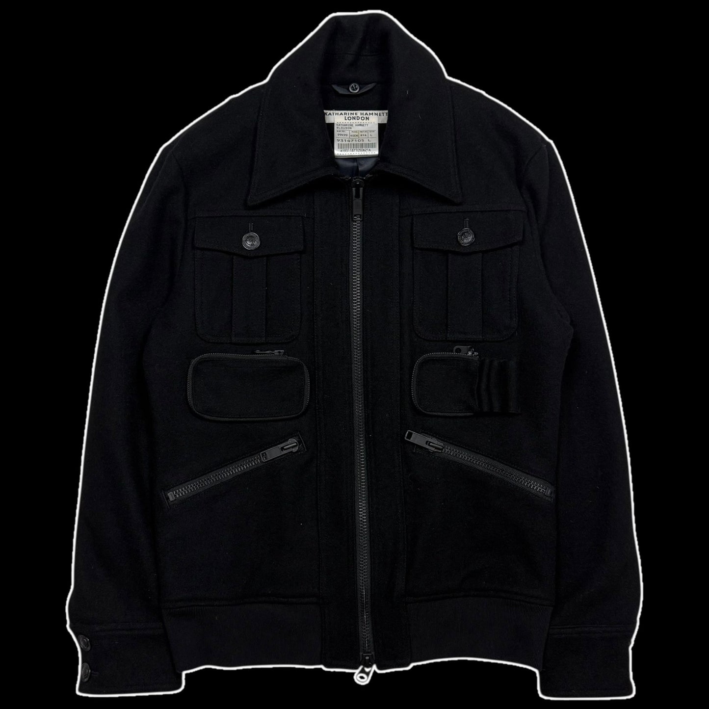 Katherine Hamnett 00s Black Wool Zip-Up Jacket (Fits M)