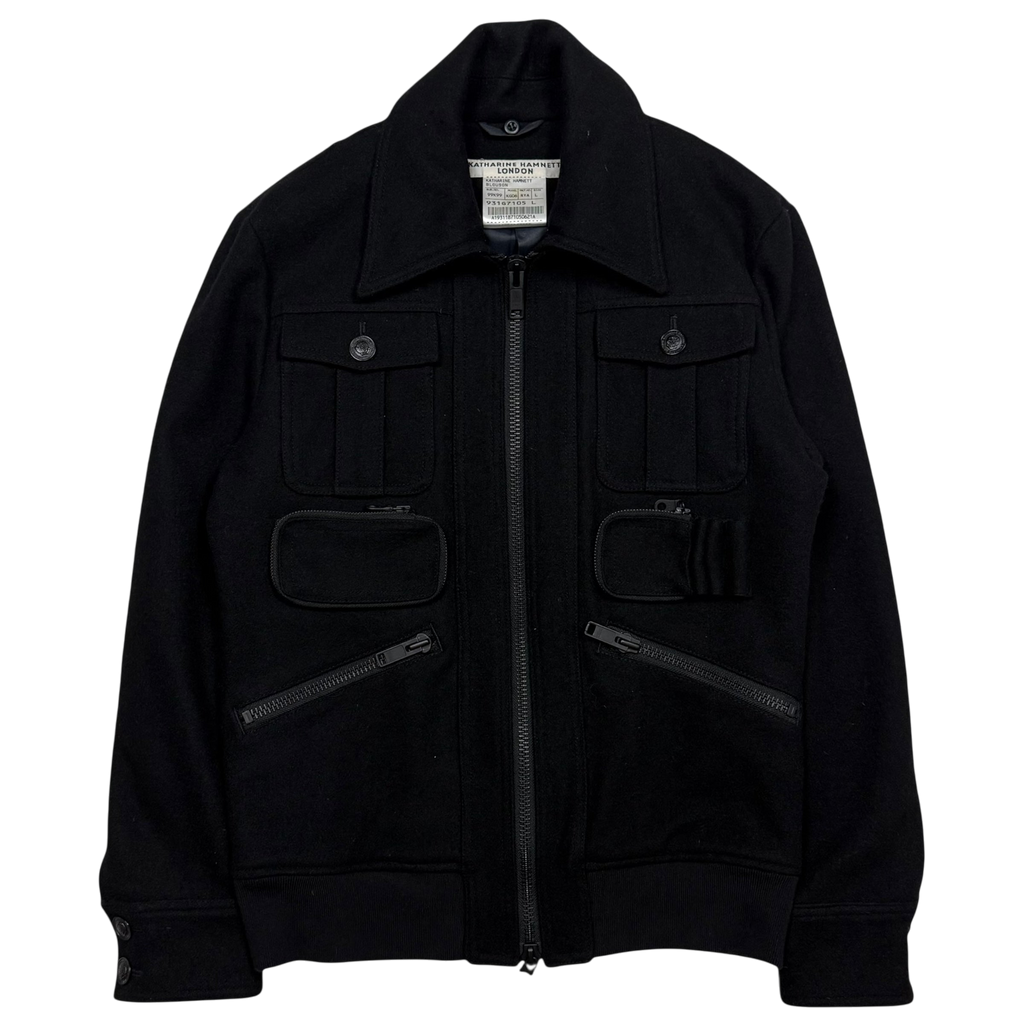 Katherine Hamnett 00s Black Wool Zip-Up Jacket (Fits M)