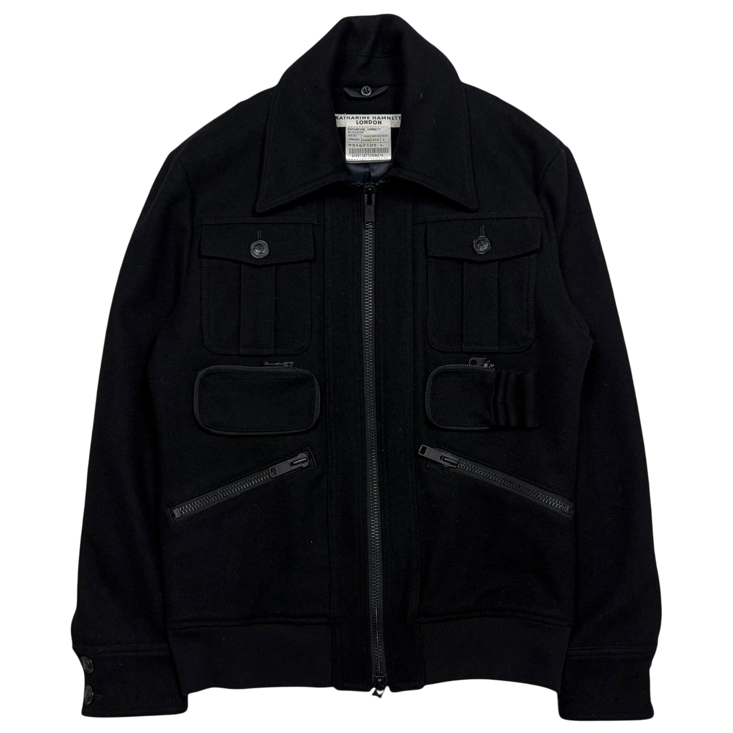 Katherine Hamnett 00s Black Wool Zip-Up Jacket (Fits M)