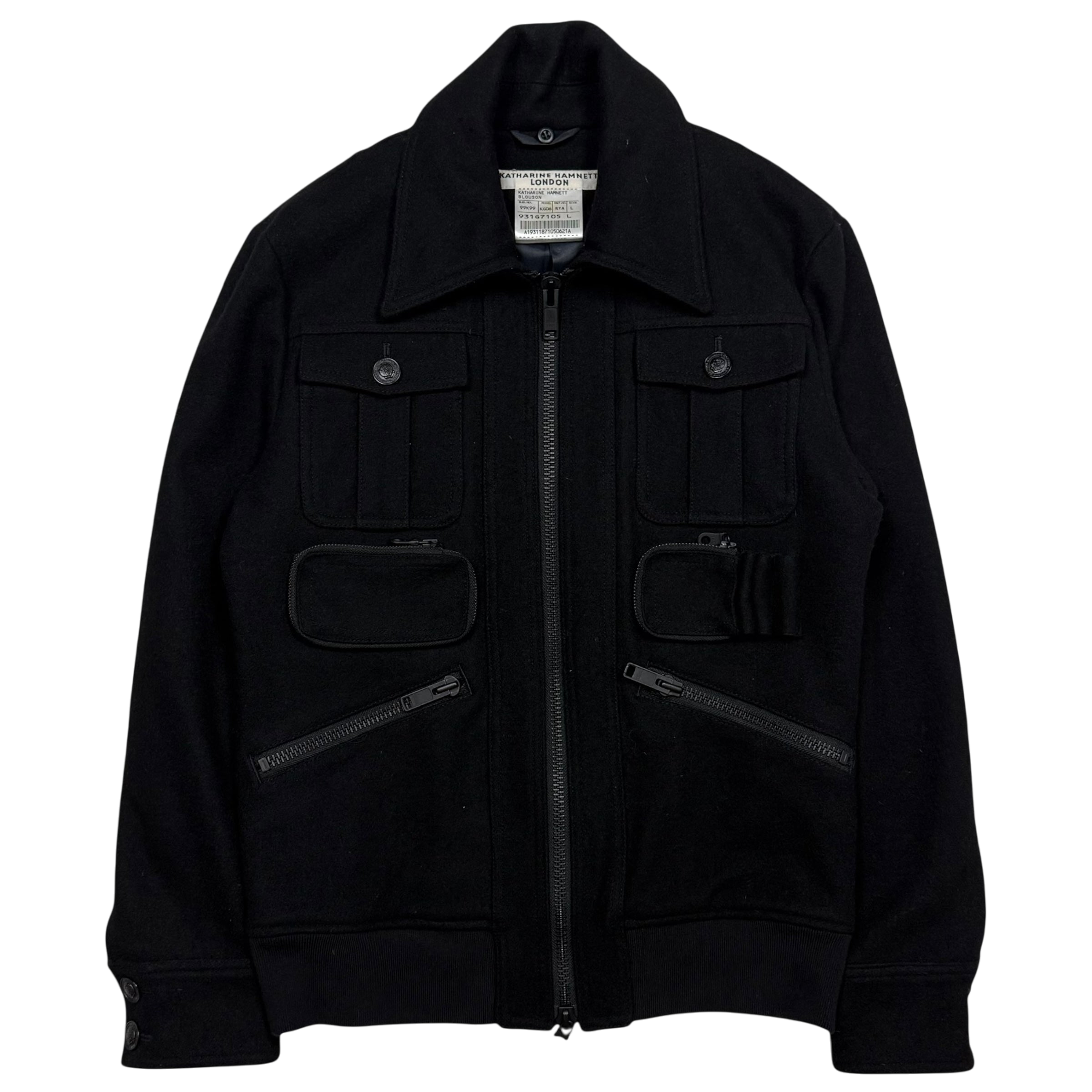 Katherine Hamnett 00s Black Wool Zip-Up Jacket (Fits M)