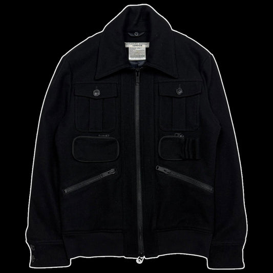 Katherine Hamnett 00s Black Wool Zip-Up Jacket (Fits M)