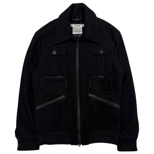 Katherine Hamnett 00s Black Wool Zip-Up Jacket (Fits M)