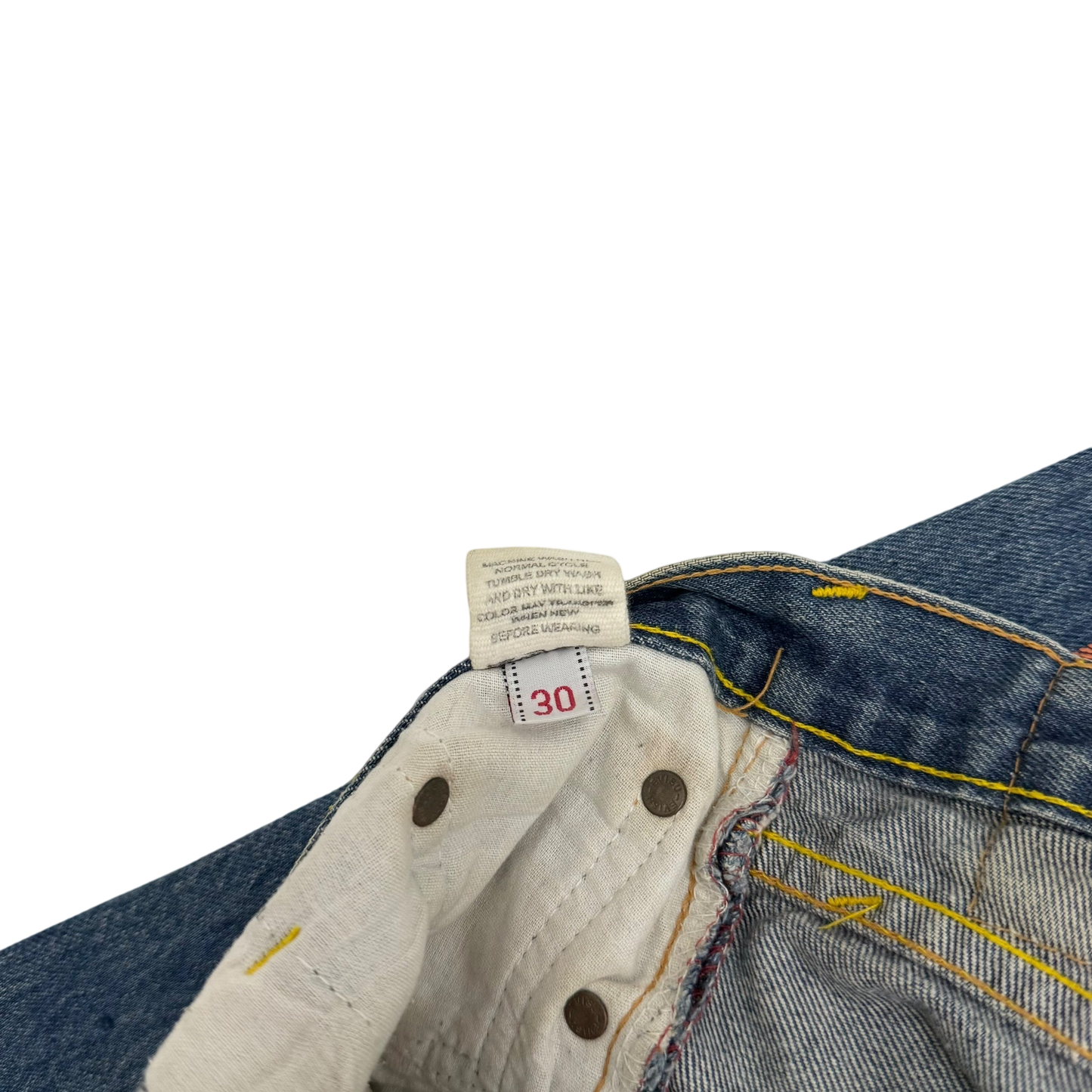 Evisu Orange Daicock Print Buckle Back Light Wash Jeans (Size 30”)