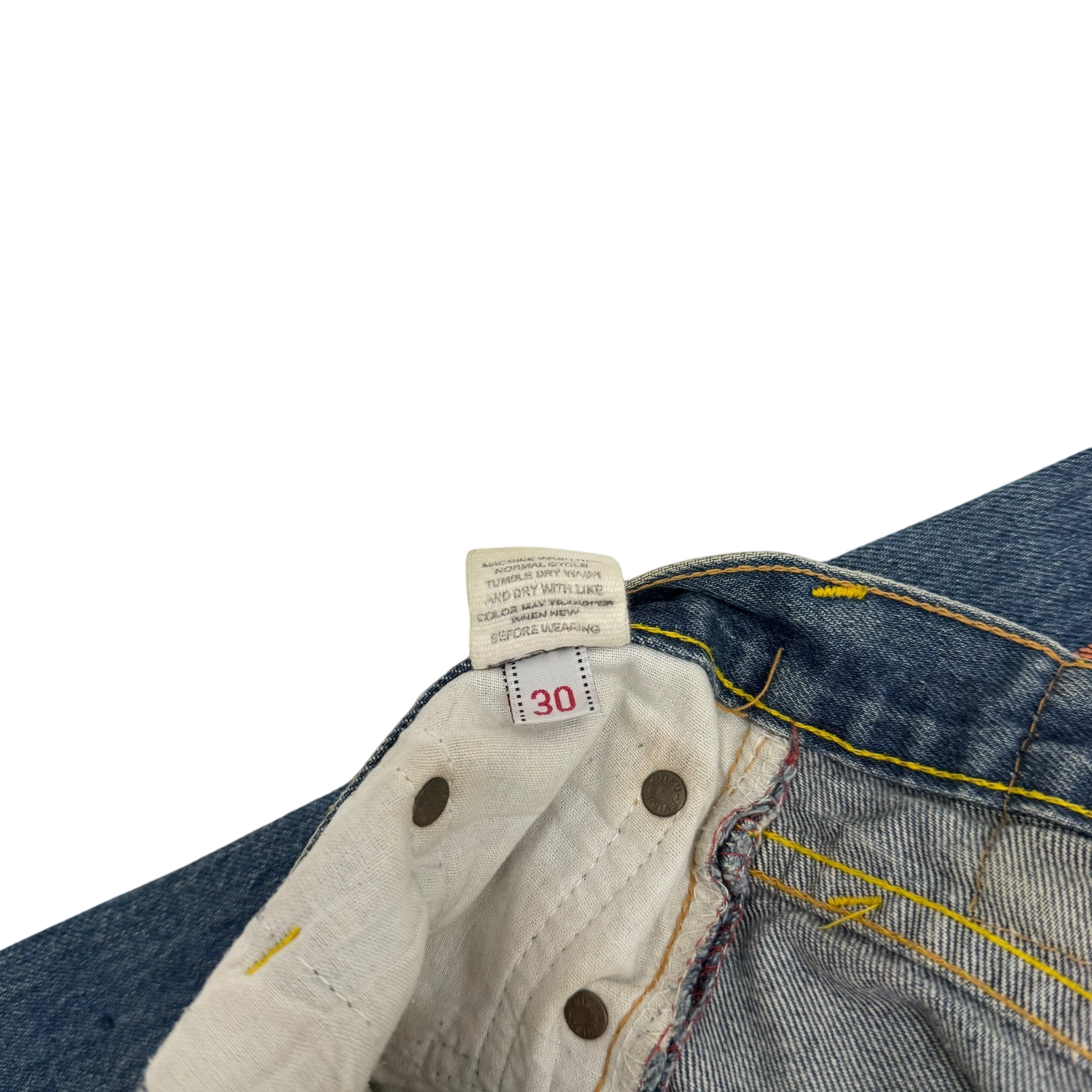Evisu Orange Daicock Print Buckle Back Light Wash Jeans (Size 30”)