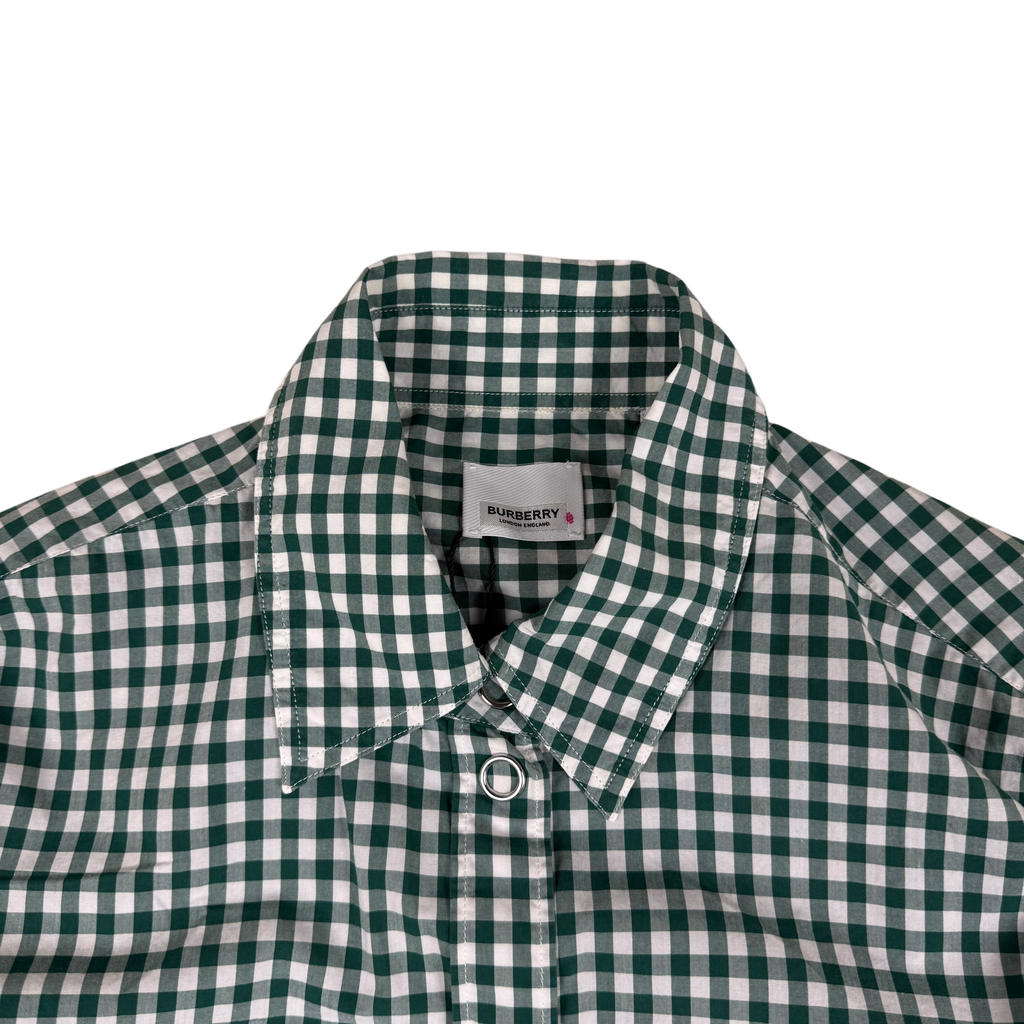 Burberry Gingham Ruched Sleeve Shirt Green (Size M)
