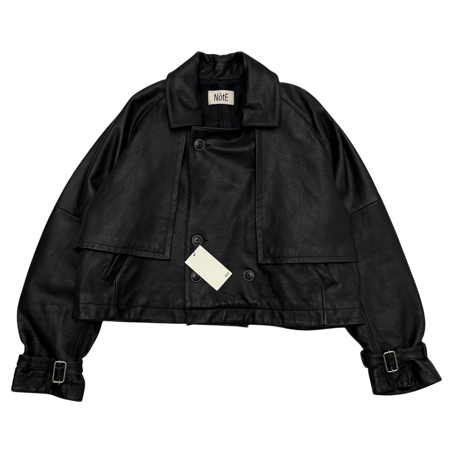 Nöte Contrast Over Trench Leather Jacket Black (Fits M-XL)
