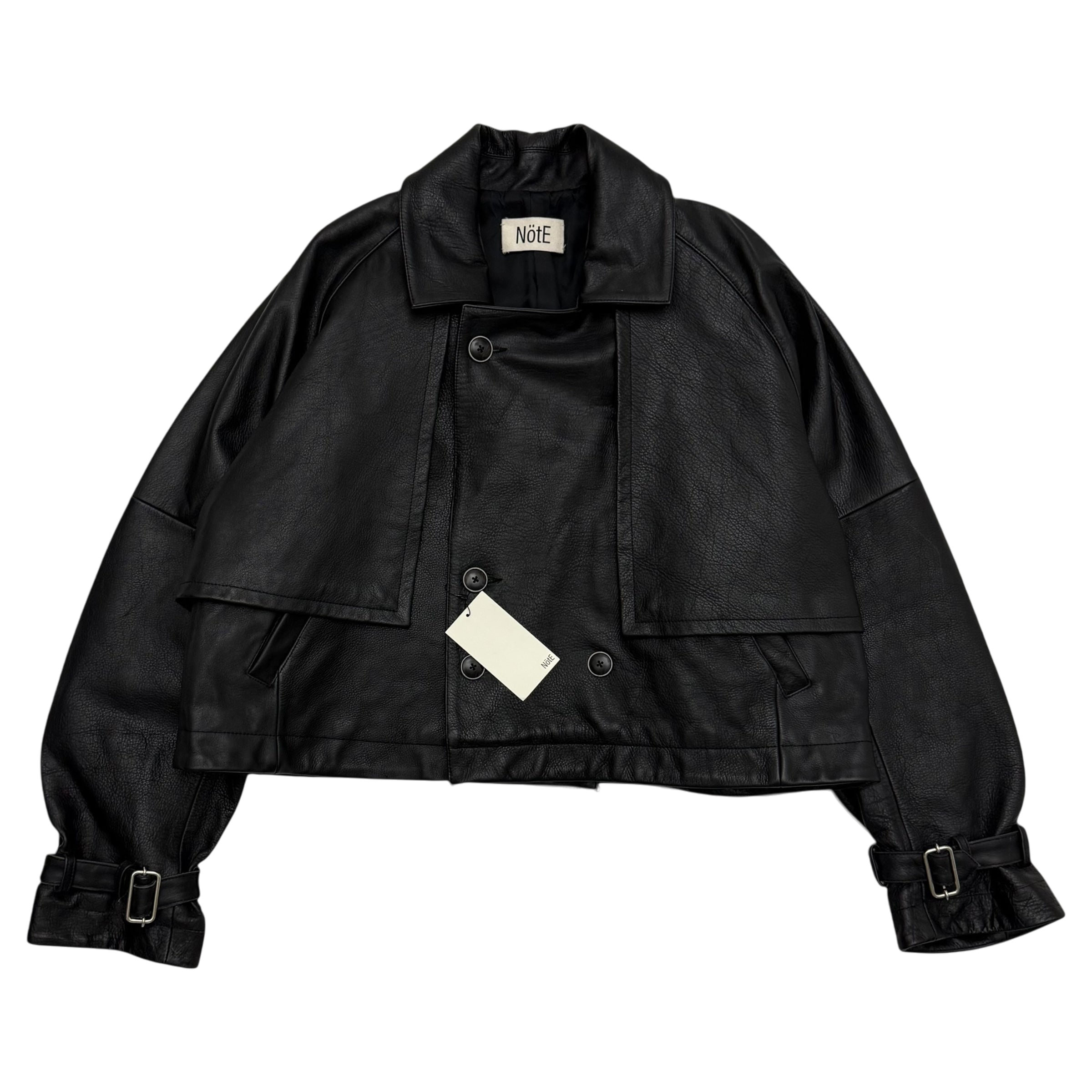 Nöte Contrast Over Trench Leather Jacket Black (Fits M-XL)