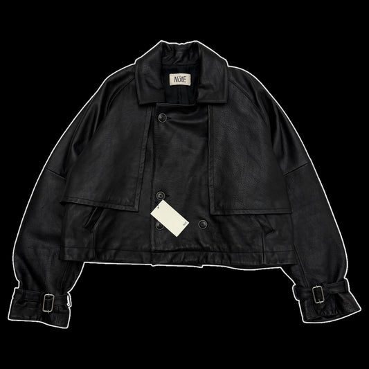 Nöte Contrast Over Trench Leather Jacket Black (Fits M-XL)