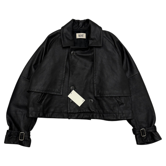 Nöte Contrast Over Trench Leather Jacket Black (Fits M-XL)