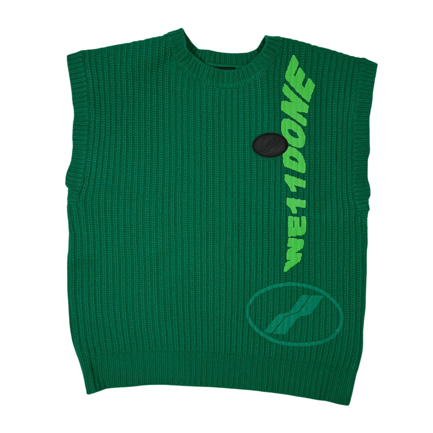 We11done Ribbed Wool Multi-Logo Square Knit Vest Green (Size L)