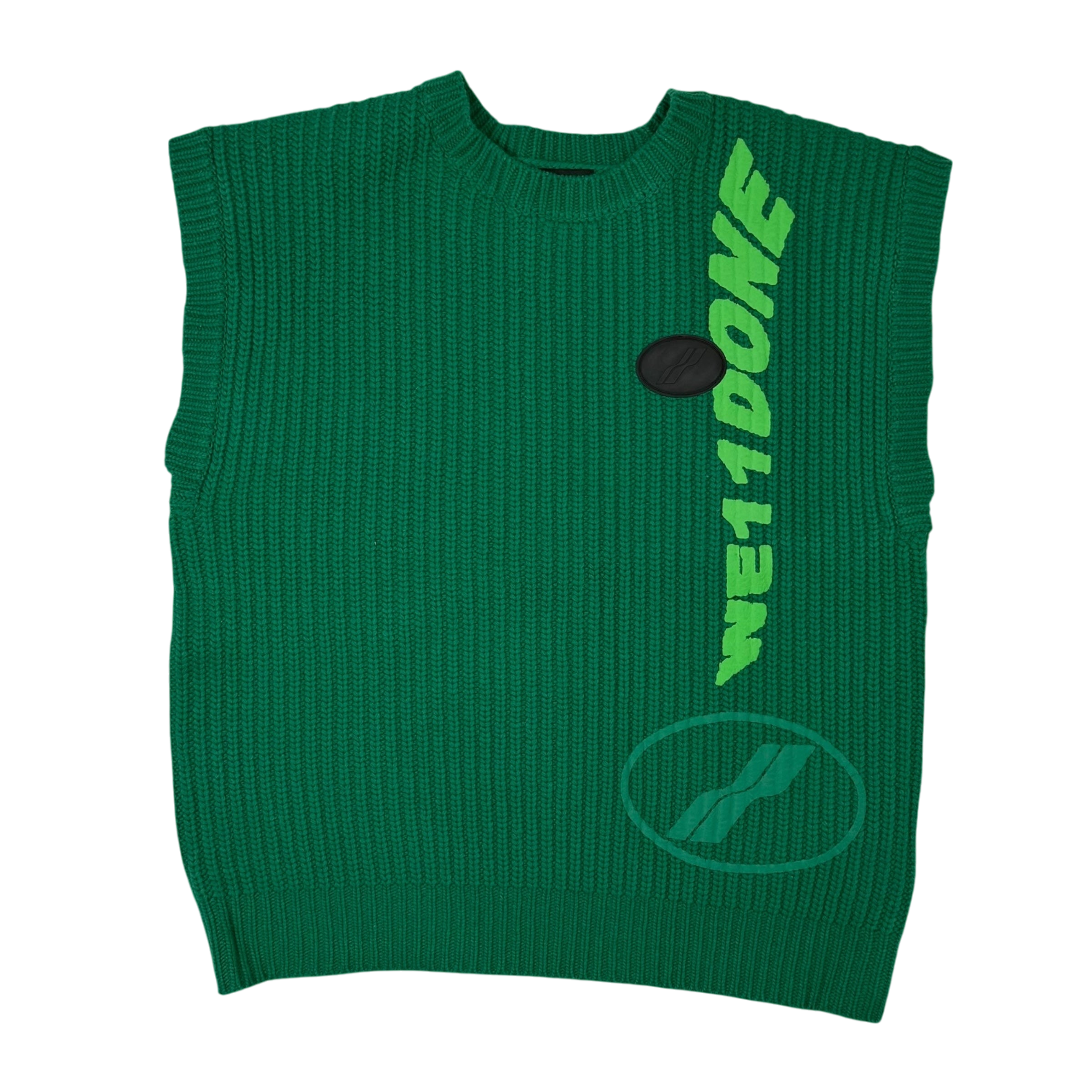 We11done Ribbed Wool Multi-Logo Square Knit Vest Green (Size L)
