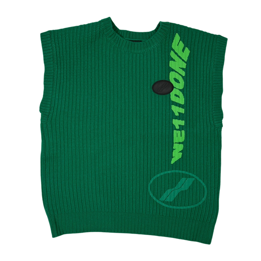 We11done Ribbed Wool Multi-Logo Square Knit Vest Green (Size L)