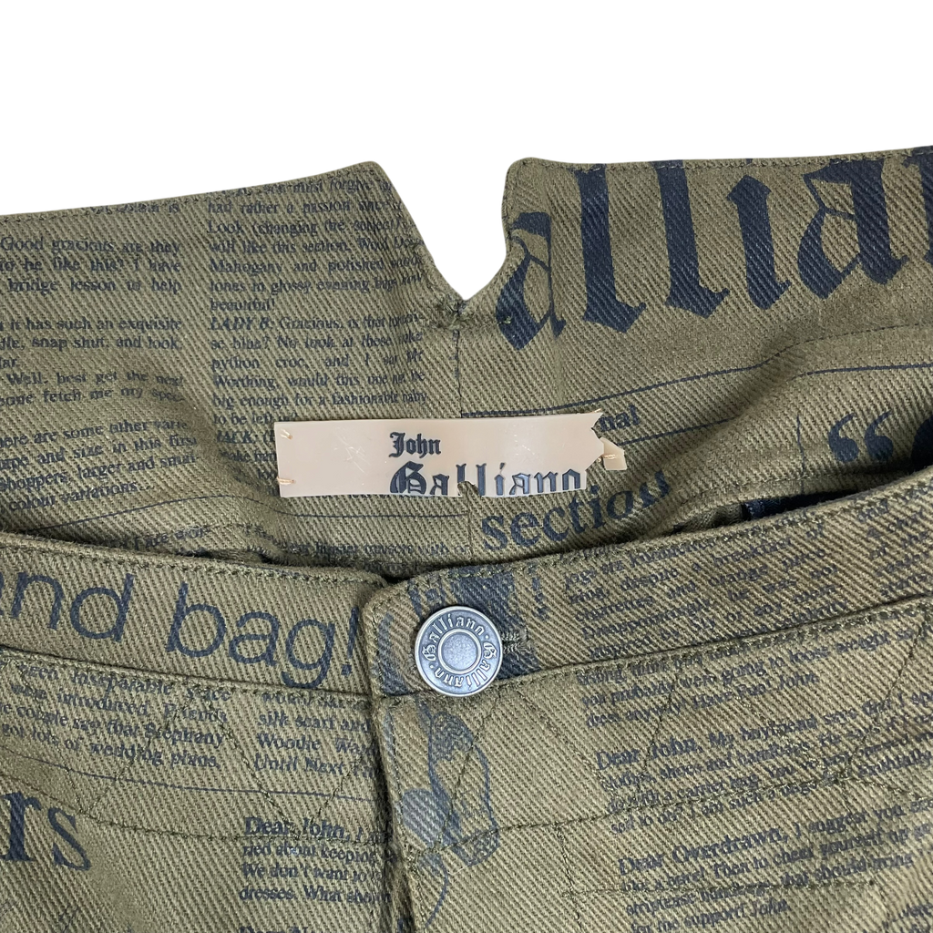 John Galliano 00s Gazette Denim & Leather Pants Brown/Green (Size 52)