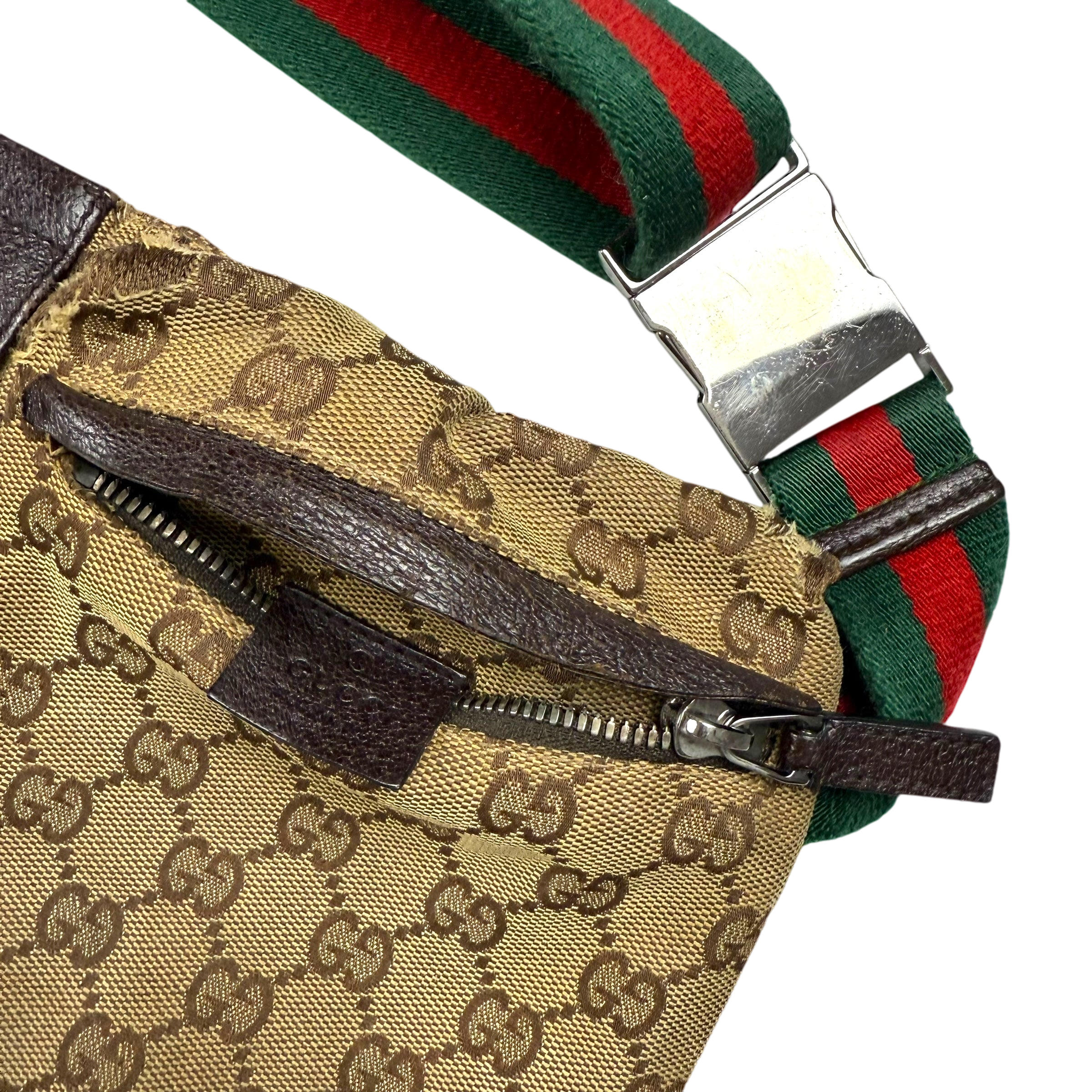 Gucci GG Canvas Web Double Pocket Belt Bag Brown