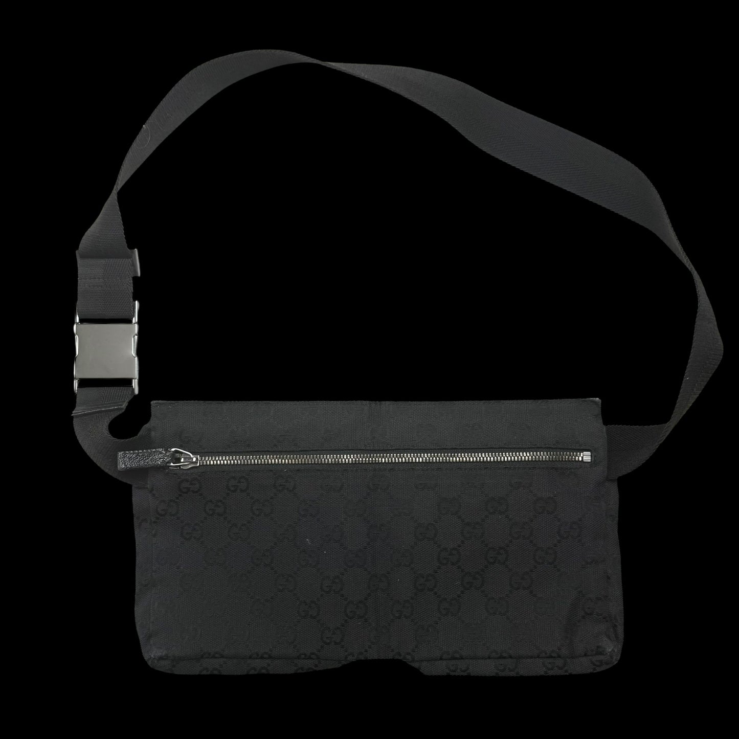 Gucci GG Canvas Double Pocket Belt Bag Black