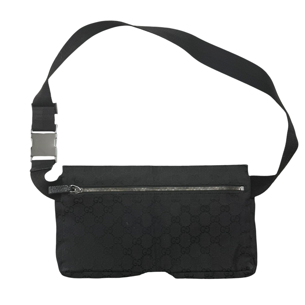 Gucci GG Canvas Double Pocket Belt Bag Black