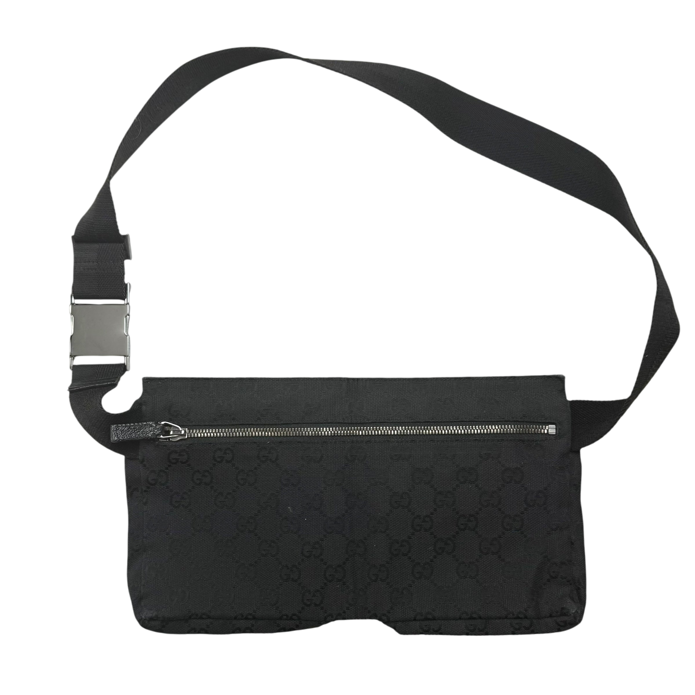 Gucci GG Canvas Double Pocket Belt Bag Black