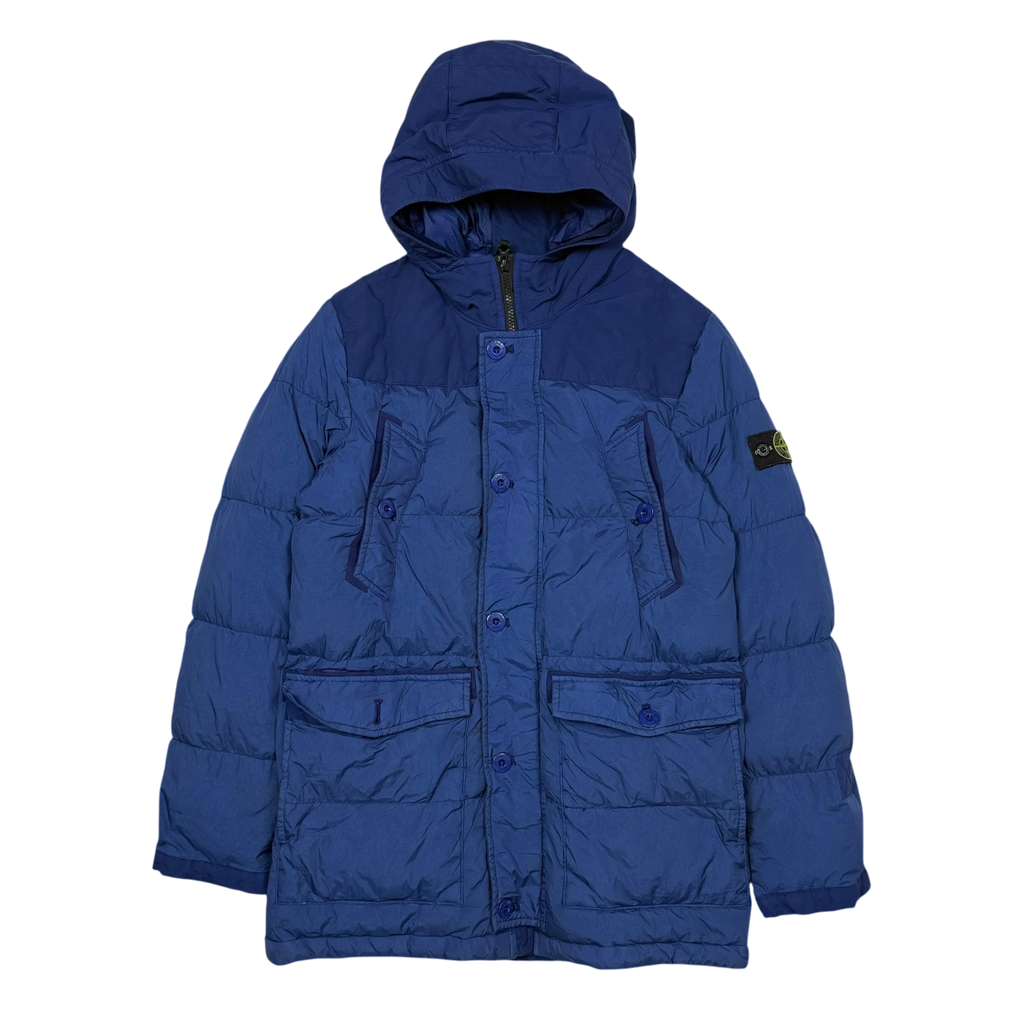 Stone Island Junior Crinkle Nylon Hooded Down Jacket Two-tone Blue (Size 14)