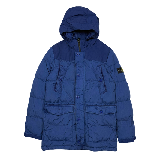 Stone Island Junior Crinkle Nylon Hooded Down Jacket Two-tone Blue (Size 14)
