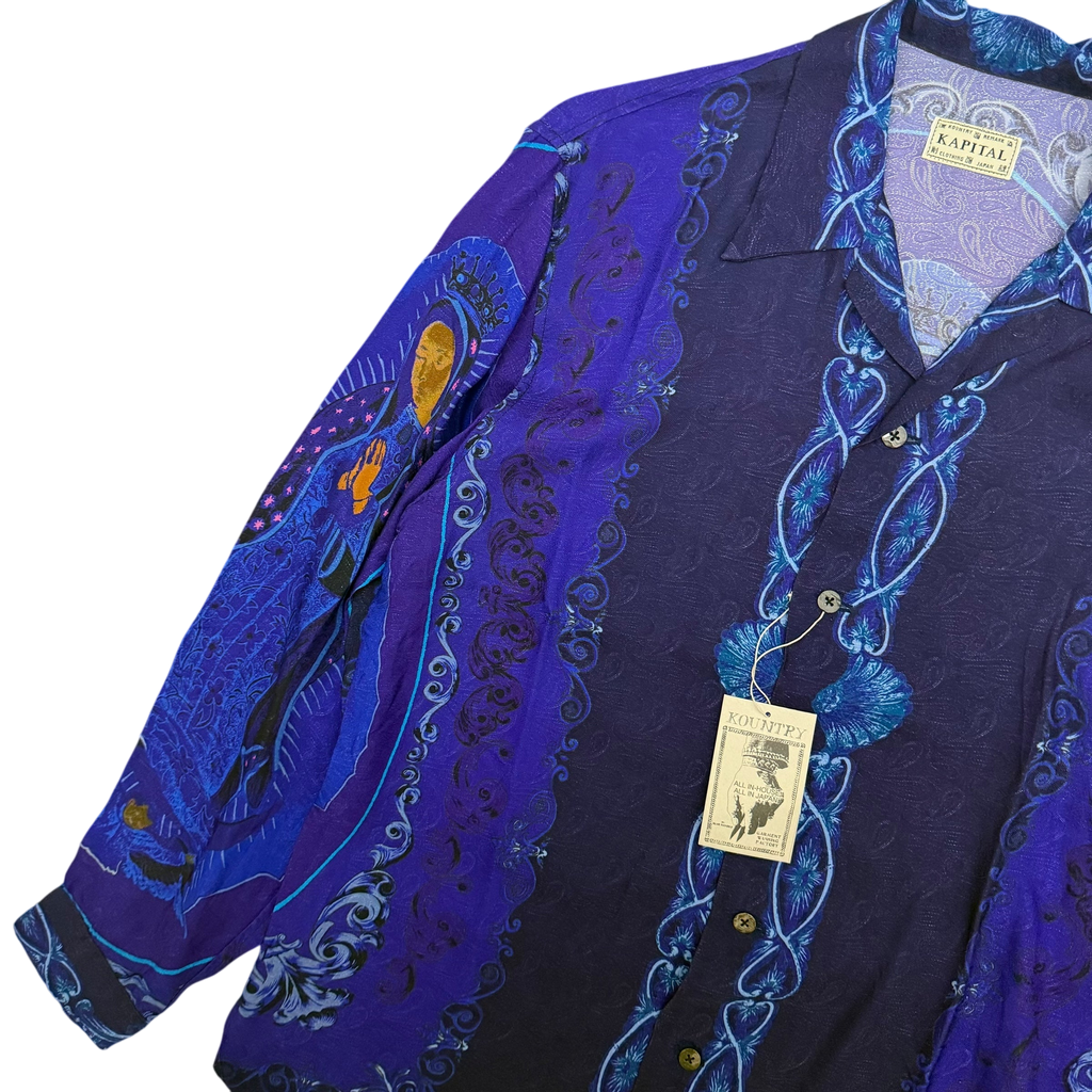 Kapital Virgin Mary Rayon Open Collar LS Shirt Purple / Blue (Size 2)