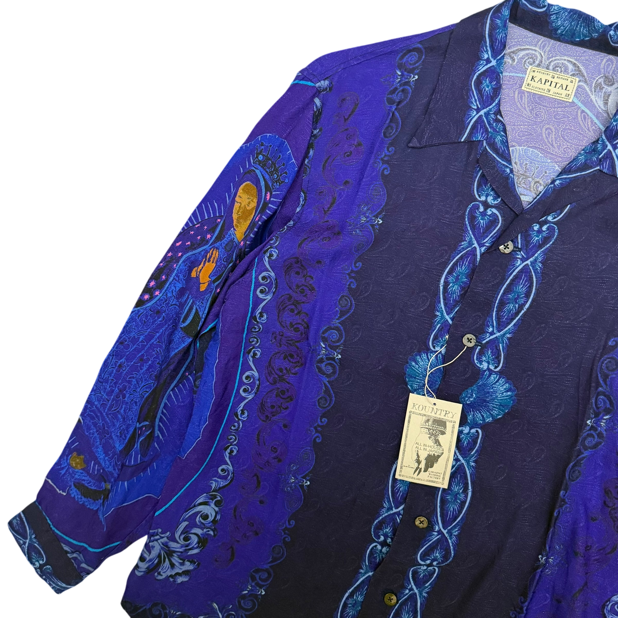 Kapital Virgin Mary Rayon Open Collar LS Shirt Purple / Blue (Size 2)