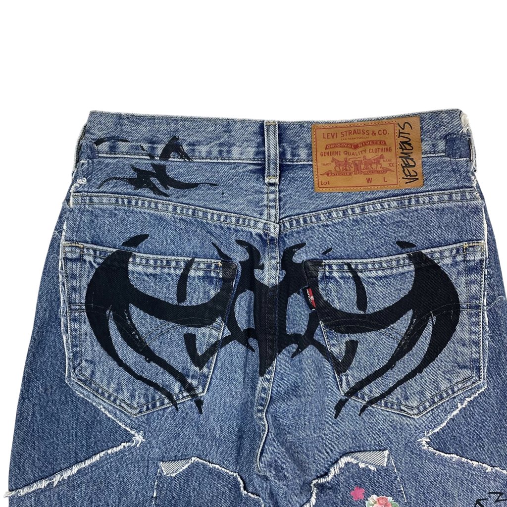 Levi’s x Vetements AW19 Tribal Sticker Patchwork Jeans Blue (Size XS)