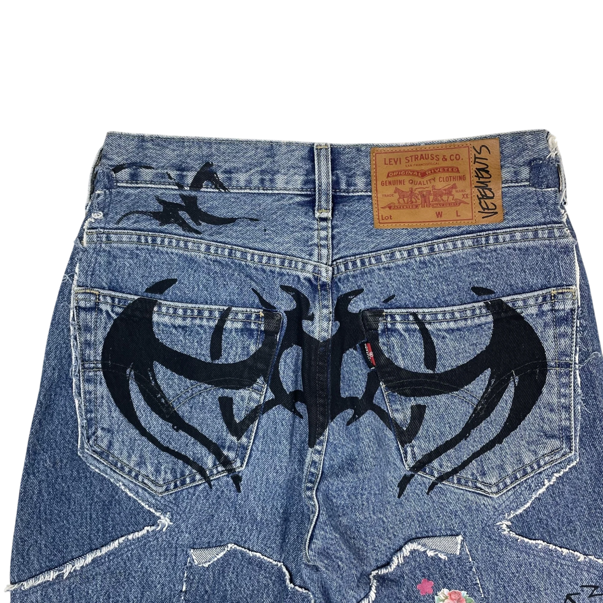 Levi’s x Vetements AW19 Tribal Sticker Patchwork Jeans Blue (Size XS)
