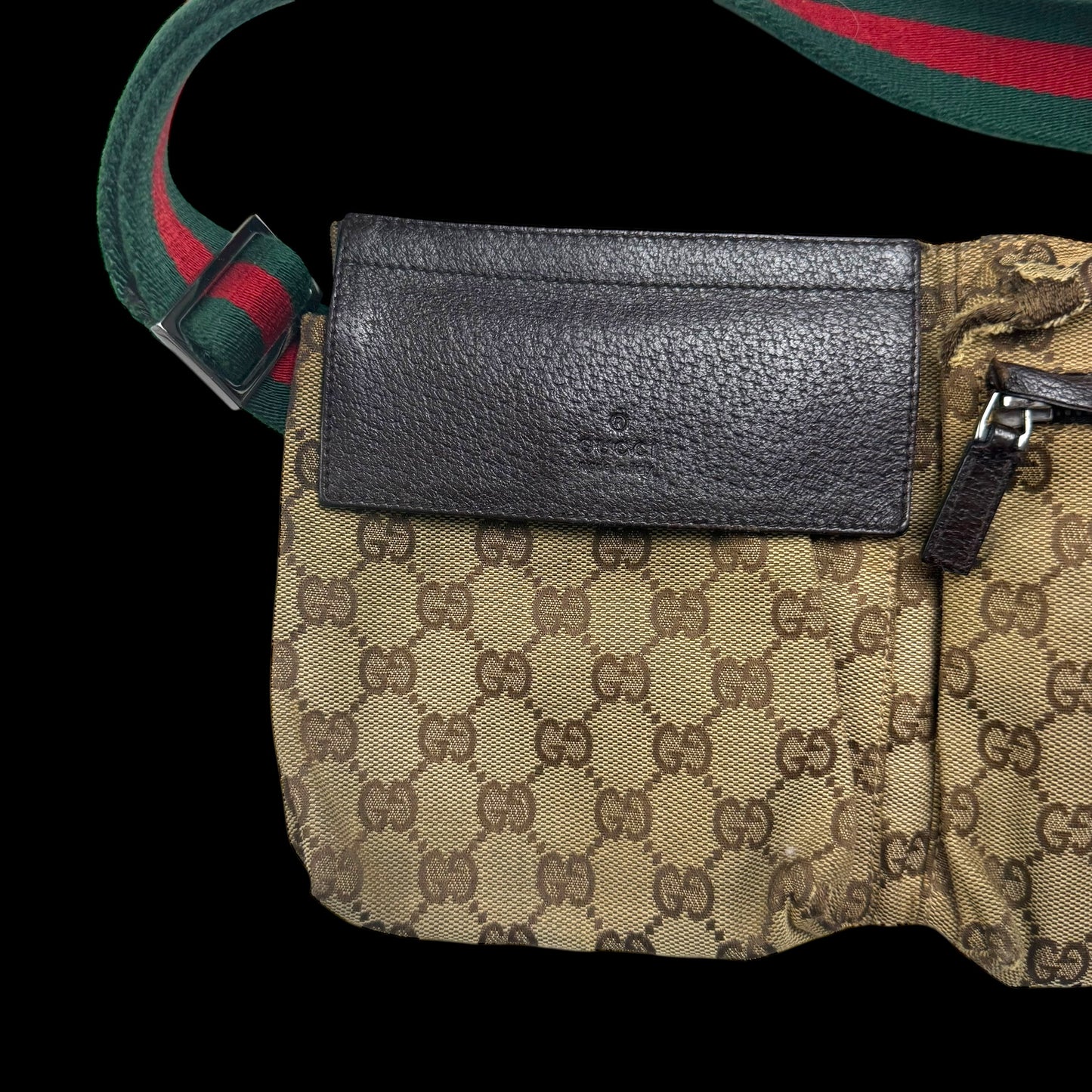 Gucci GG Canvas Web Double Pocket Belt Bag Brown