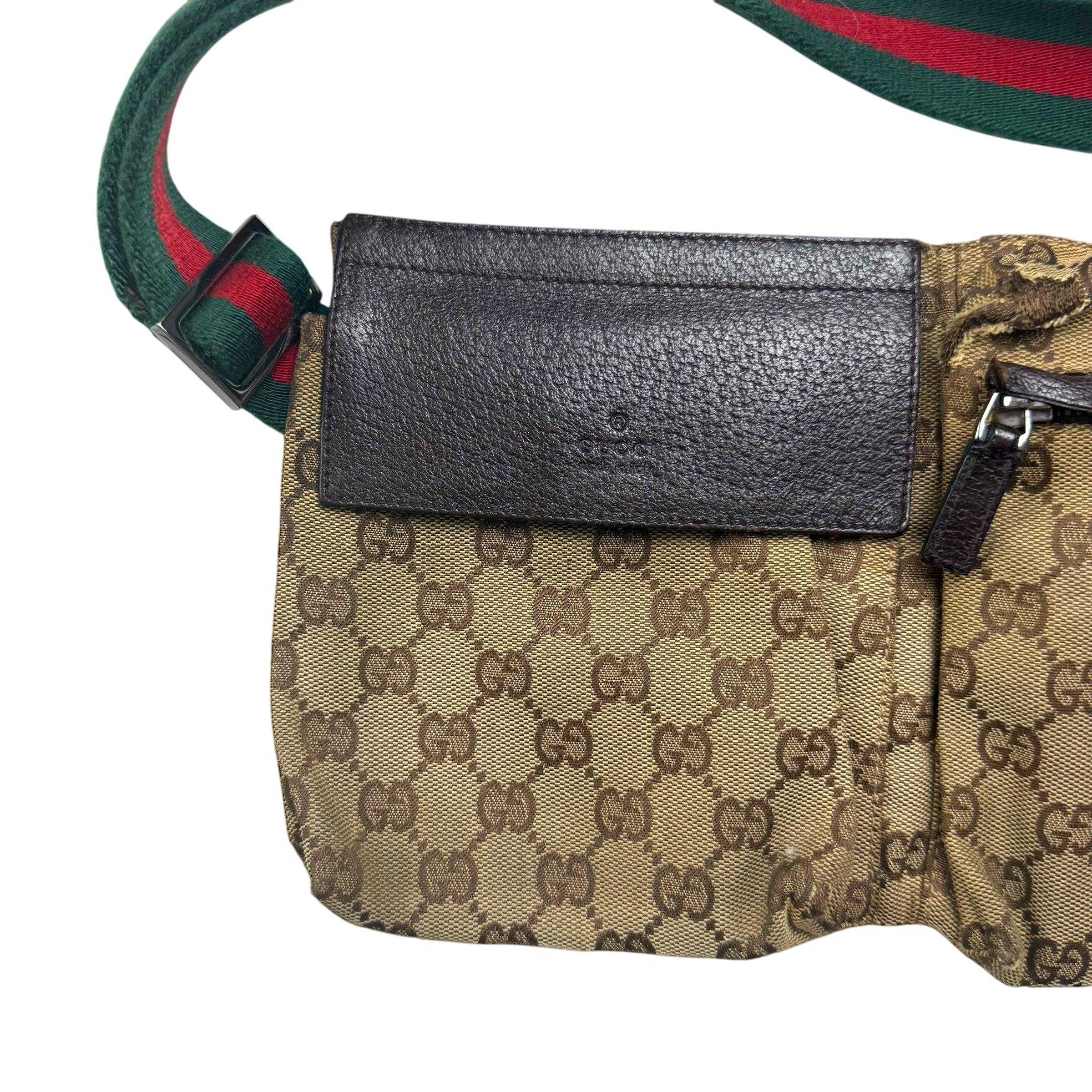 Gucci GG Canvas Web Double Pocket Belt Bag Brown