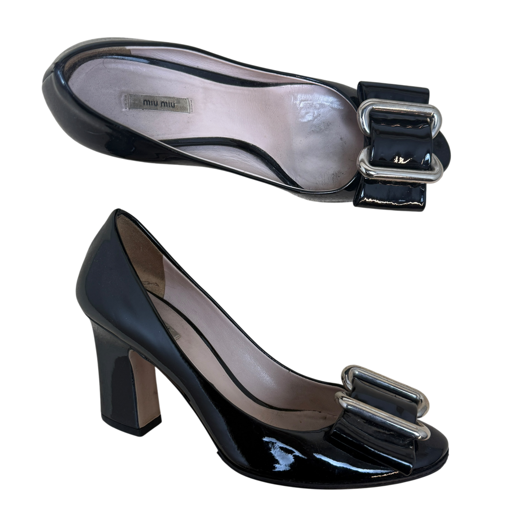 Miu Miu Patent Leather Bow Pumps Black (Size EU36.5)