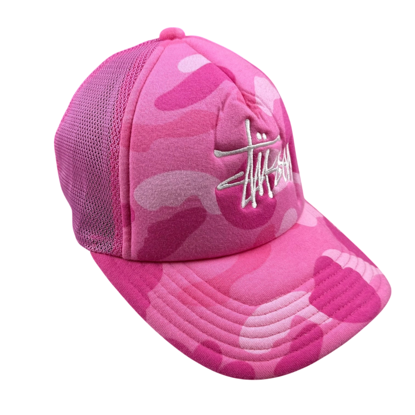 BAPE (A Bathing Ape) x Stussy Trucker Cap Camo Pink
