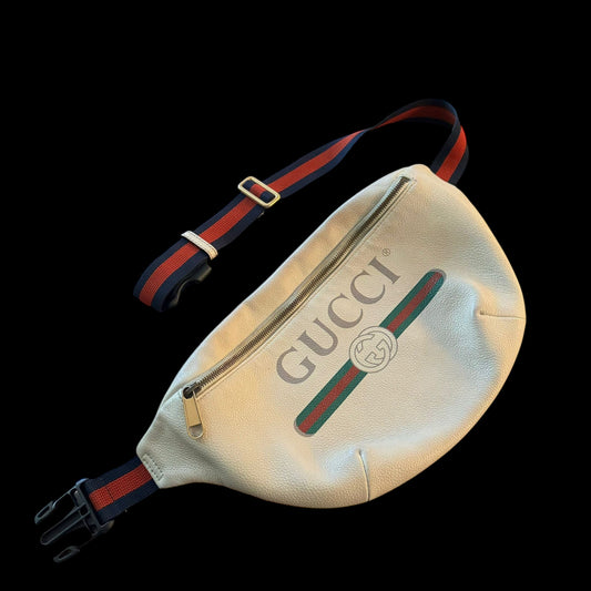 Gucci Logo Print Grained Calfskin Waist Bag