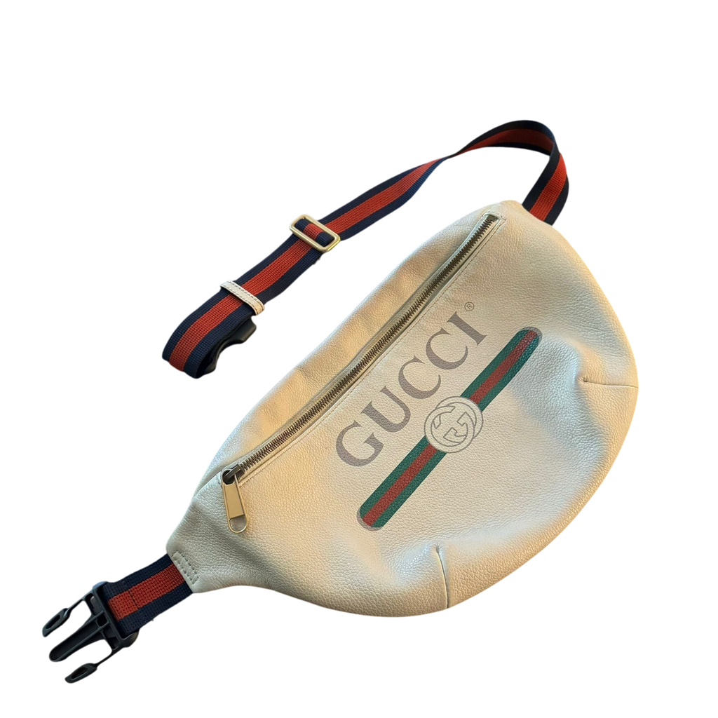 Gucci Logo Print Grained Calfskin Waist Bag