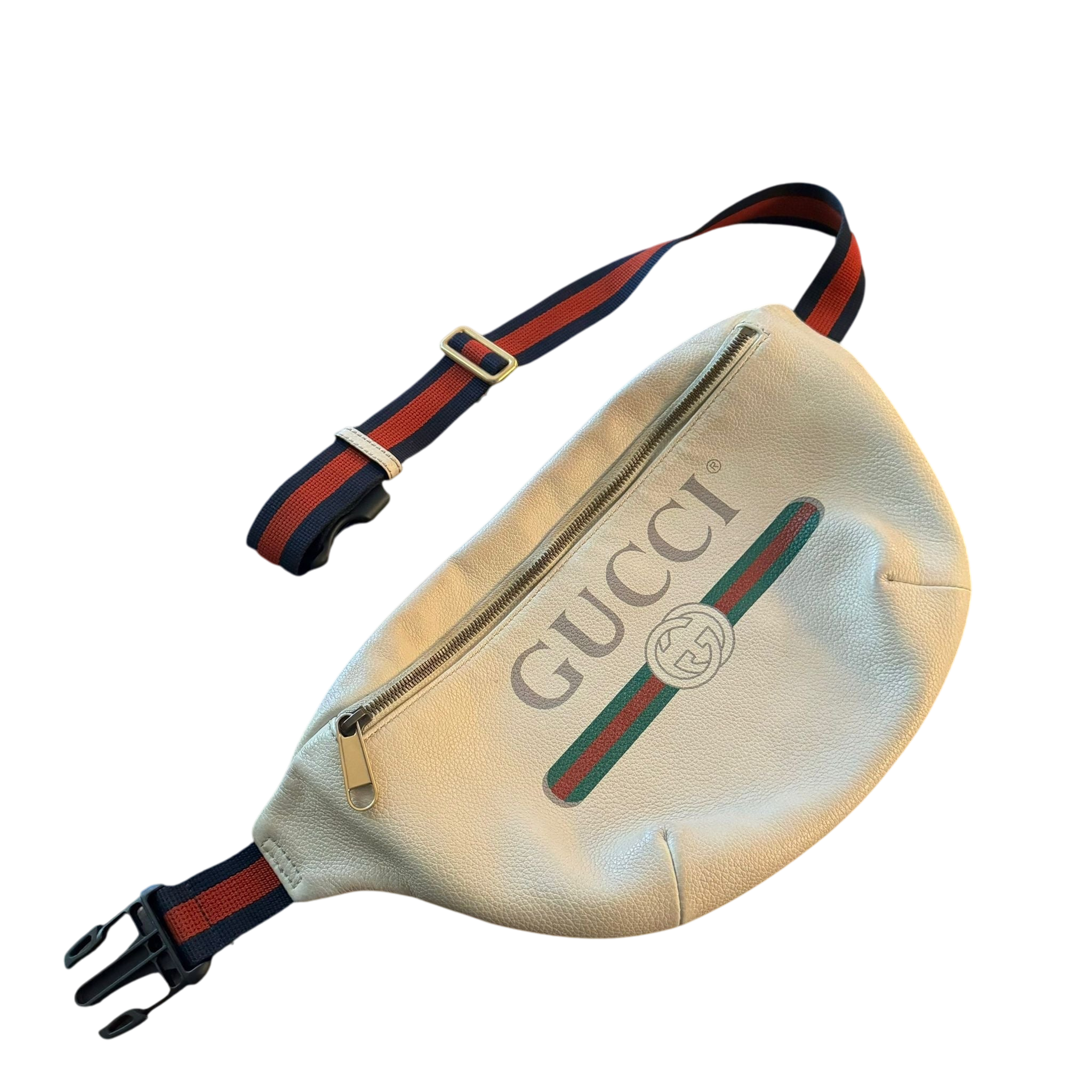 Gucci Logo Print Grained Calfskin Waist Bag