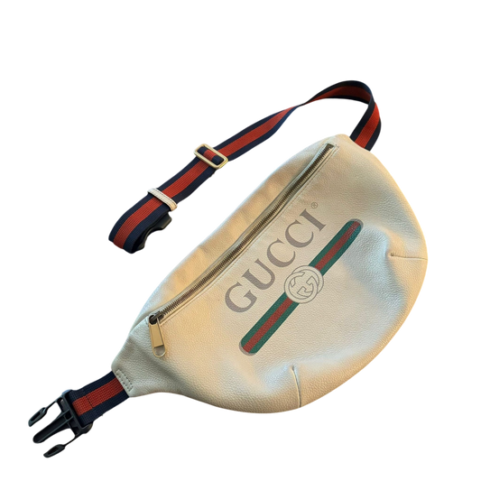 Gucci Logo Print Grained Calfskin Waist Bag