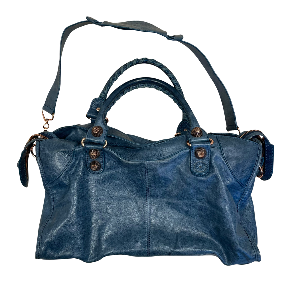 Balenciaga Brass Hardware Leather City Bag Blue