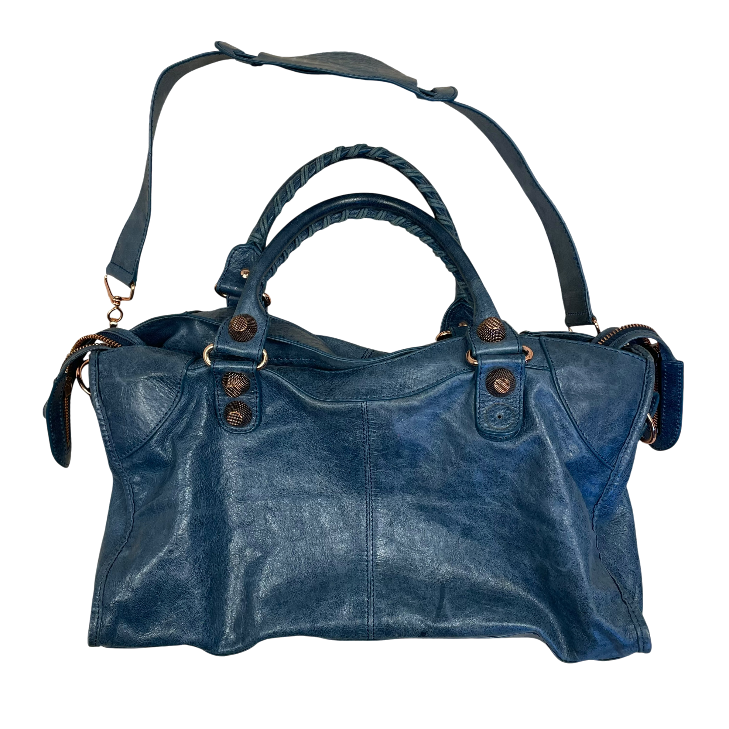 Balenciaga Brass Hardware Leather City Bag Blue