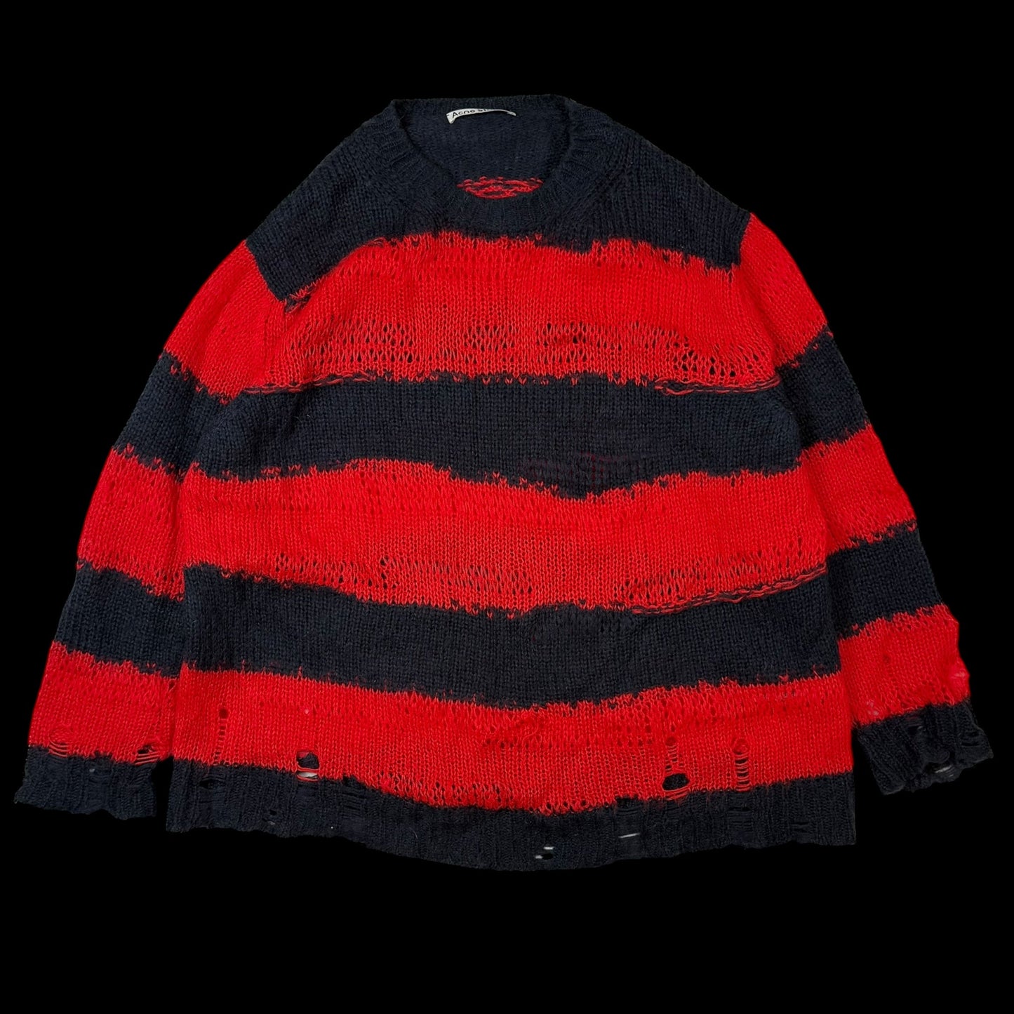 Acne Studios AW21 Kalia Distressed Oversized Striped Knit Sweatshirt Navy / Red (fits up to L)