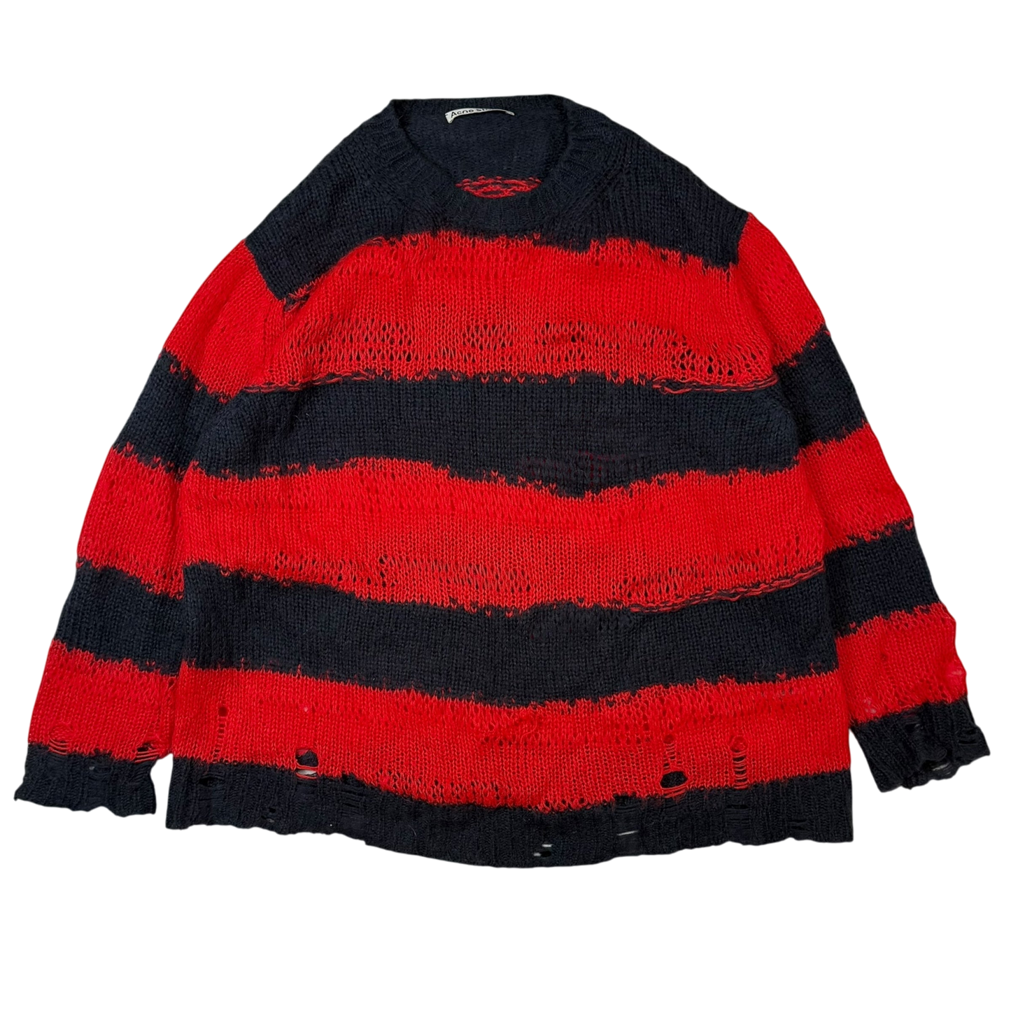 Acne Studios AW21 Kalia Distressed Oversized Striped Knit Sweatshirt Navy / Red (fits up to L)