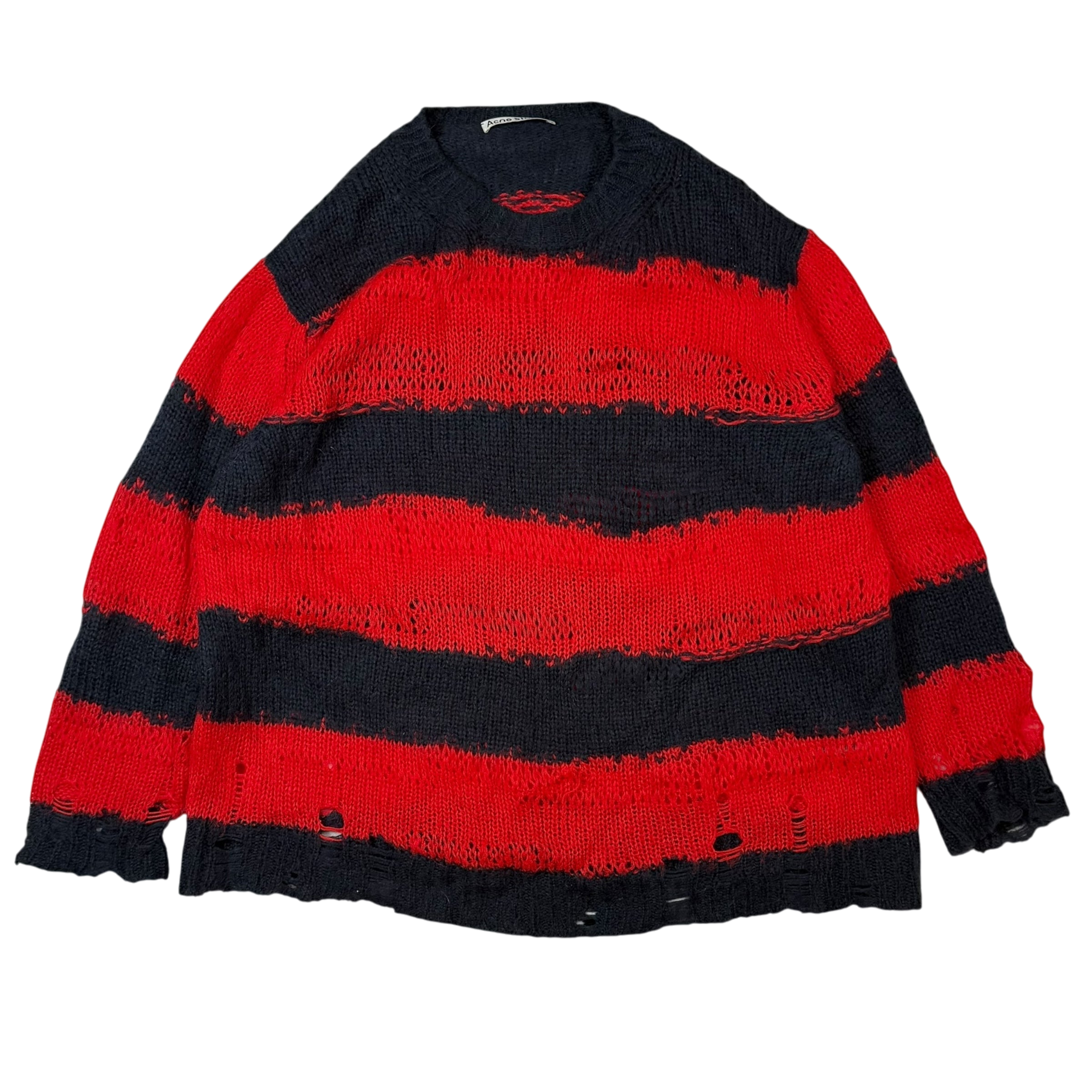 Acne Studios AW21 Kalia Distressed Oversized Striped Knit Sweatshirt Navy / Red (fits up to L)