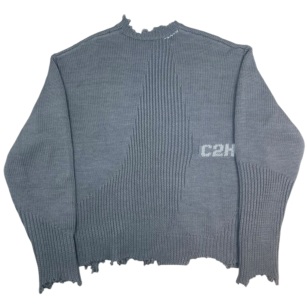 C2H4 Arc Sculpture Wool Blend Distressed Knit Sweatshirt Grey (Size M)